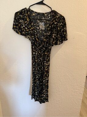 Vici Black Floral Wrap Dress with Yellow & White Blooms